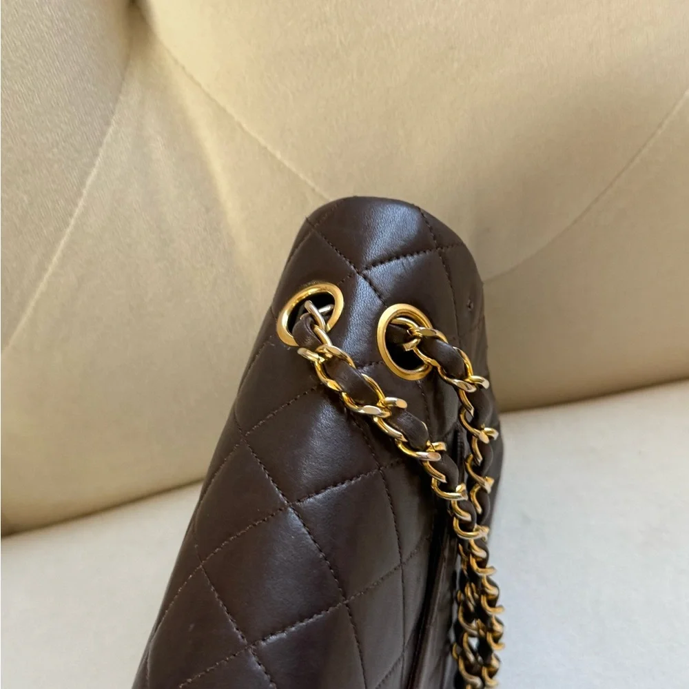Rare🤎Chanel Classic Double Flap Brown Quilted Lambskin within 24K Gold Plated